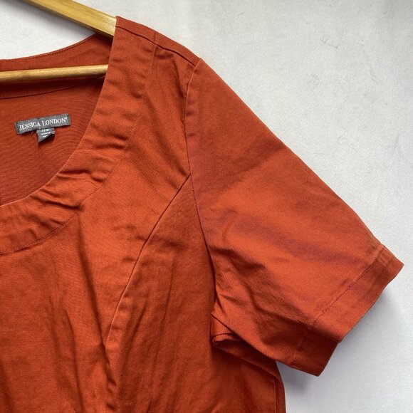 Jessica London Short Sleeve Scoop Neck Tunic Midi Dress Women 22W Rust Back Zip - Picture 11 of 16